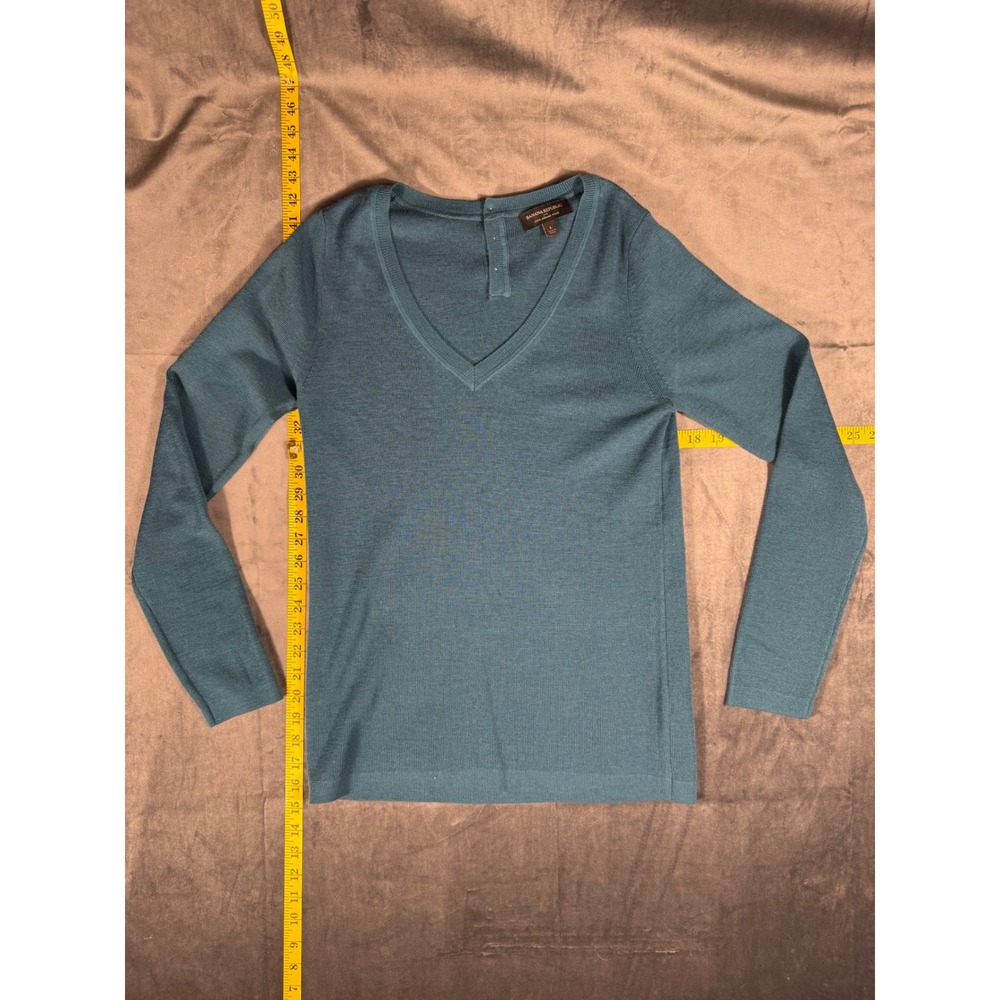 Banana Republic 100% Extra Fine Merino Wool Sweater Womens Lg Teal Blue V-Neck